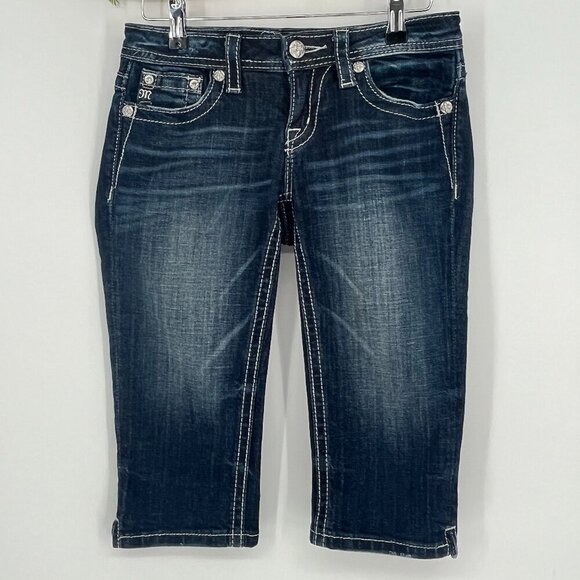 Miss Me Jeans Girls Size 14 Lots of Bling & Stretch Capri - Picture 2 of 7